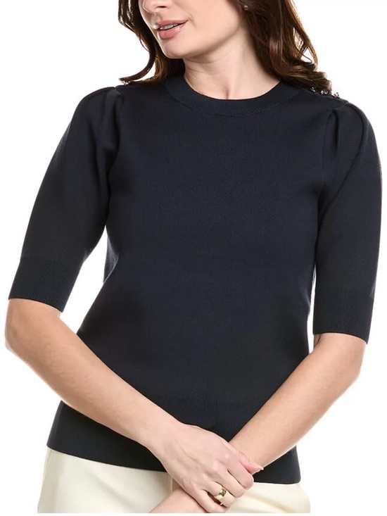 Boss Sweaters - Boss by Hugo Boss Fantalina Button Shoulder Sweater S/S in Navy Size Large